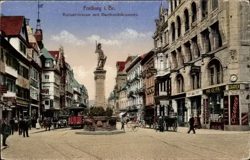 Ak Freiburg im Breisgau, Kaiserstraße mit Bertholdsbrunnen
