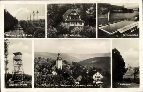 Ak Vielbrunn Michelstadt im Odenwald, Odenwaldheim, Schwimmbad, Dreimarkerturm, Ort