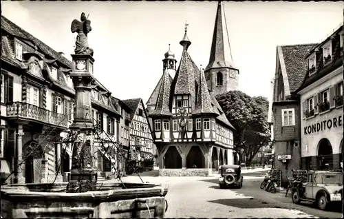 Ak Michelstadt im Odenwald, Marktplatz, Rathaus, Brunnen