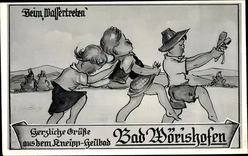 Ak Bad Wörishofen im schwäbischen Kreis Unterallgäu, Beim Wassertreten