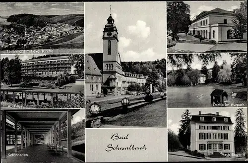 Ak Bad Schwalbach im Taunus, Kurhaus, Teilansicht, Kolonnaden, Haus Eugenie, Kurpark