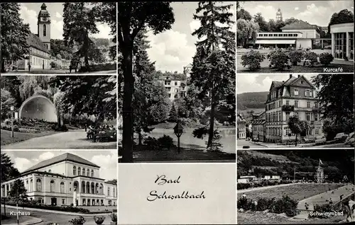 Ak Bad Schwalbach im Taunus, Kurhaus, Schwimmbad, Kurcafé, Kirche