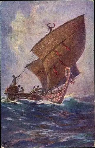 Künstler Ak Bohrdt, Hans, Das letzte Boot von der Insel Agomes, Südsee, Kolonialkriegerdank