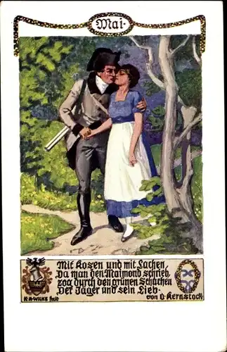 Gedicht Künstler Ak Wilke, Karl Alexander, Mai, Ottokar Kernstock, Liebespaar