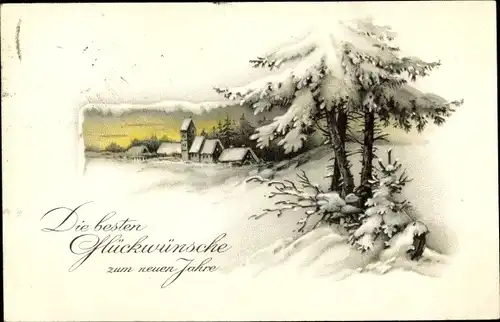Ak Glückwunsch Neujahr, Dorfansicht im Winter, Kirche