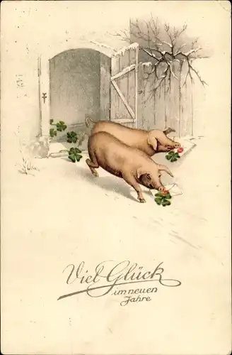 Ak Glückwunsch Neujahr, Schweine, Glücksklee