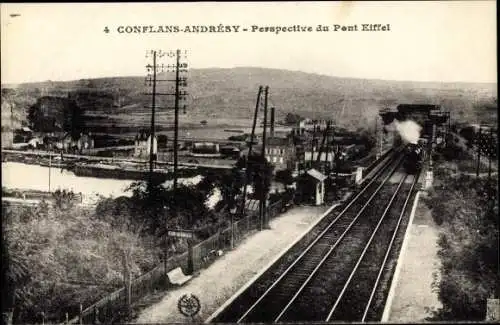 Ak Conflans Andrésy Yvelines, Perspective du Pont Eiffel