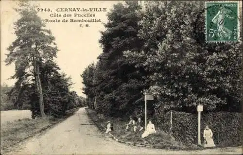 Ak Cernay la Ville Yvelines, Cote des Pucelles, Route de Rambouillet