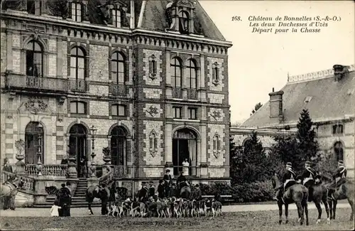 Ak Bonnelles Yvelines, Chateau, Les deux Duchesses d'Uzes, Depart pour la Chasse