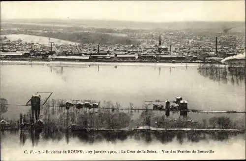 Ak Rouen Seine Maritime, Le Crue de la Seine, Vue des Prairies de Sotteville, 27 Janvier 1910