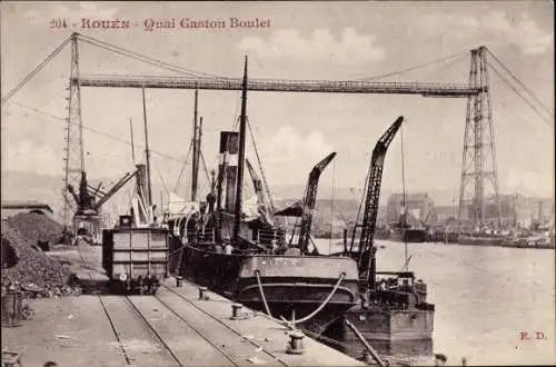 Ak Rouen Seine Maritime, Quai Gaston Boulet, Pont Transbordeur