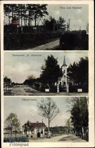 Ak Fichtengrund Oranienburg in Brandenburg, Weg zum Bahnhof, Restaurant St. Hubertus, Villenviertel