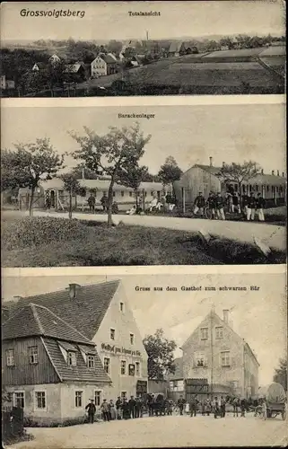 Ak Großvoigtsberg Großschirma in Sachsen, Gesamtansicht, Barackenlager, Gasthof zum schwarzen Bär