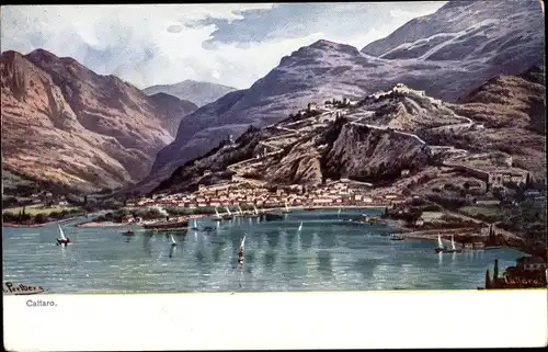 Künstler Ak Perlberg, F., Kotor Cattaro Montenegro, Blick auf den Ort