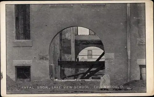 Ak Collinwood Cleveland Ohio USA, Lake View School, nach dem Brand 1908