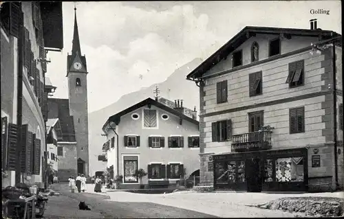 Ak Golling an der Salzach in Salzburg, Straßenpartie, Kirche, Geschäft