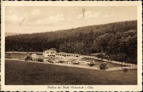 Ak Michelstadt im Odenwald, Blick auf das Stadion, Wald