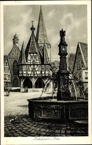Ak Michelstadt im Odenwaldkreis Südhessen, Rathaus mit Brunnen