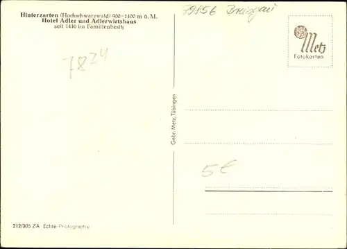 Ak Hinterzarten im Schwarzwald, Hotel Adler und Adlerswirtshaus