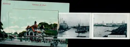 Leporello Ak Hamburg St Pauli, Fährhaus, Lombardsbrücke, Hafenpartie