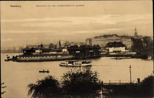 Ak Hamburg Mitte Altstadt, Alsterlust, Blick v. Lombardsbrücke