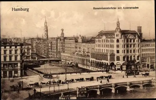 Ak Hamburg Mitte Altstadt, Reesendammbrücke, Alsterarcaden