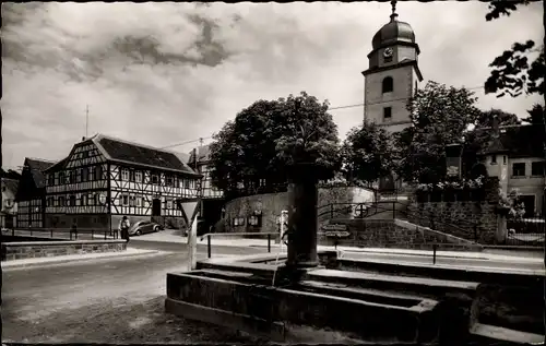 Ak Reichenbach Lautertal im Odenwald, Gasthaus zur Traube, Brunnen, Kirche