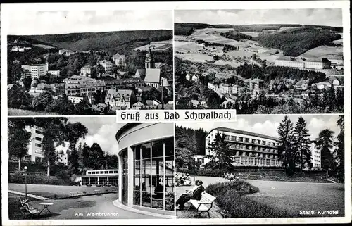 Ak Bad Schwalbach im Taunus, Panorama, Staatl. Kurhotel, Weinbrunnen