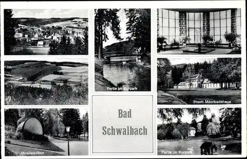 Ak Bad Schwalbach im Taunus, Staatl. Moorbadehaus, Kurpark, Musikpavillon, Panorama