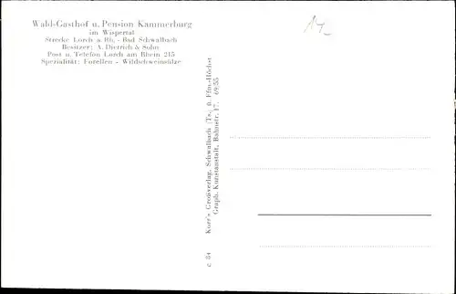 Ak Lorch Darmstadt Hessen, Kammerburg, Gasthof und Pension