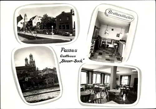 Ak Passau in Niederbayern, Gasthaus Blauer Bock, Außen- u. Innenansichten