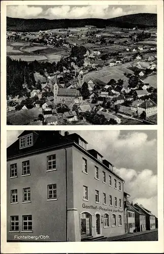 Ak Fichtelberg im Fichtelgebirge Oberfranken, Panorama, Vogelschau, Gasthof zur Post