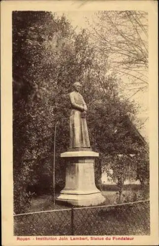 Ak Rouen Seine Maritime, Institution Join Lambert, Statue du Fondateur