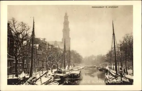 Ak Amsterdam Nordholland Niederlande, Prinsengracht, Blooker's Cacao, Winter