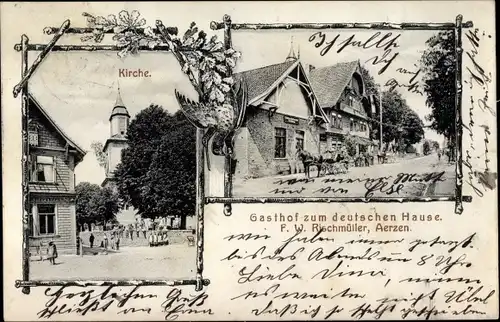 Ak Aerzen im Weserbergland, Kirche, Gasthof zum Deutschen Hause
