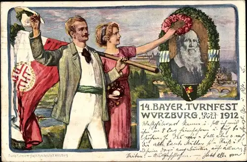 Künstler Ak Würzburg am Main Unterfranken, 14. Bayer. Turnfest 1912, Turnvater Jahn