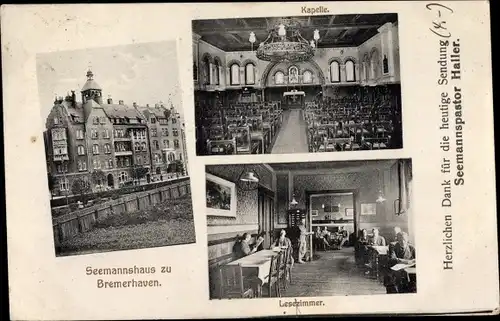 Ak Bremerhaven, Seemannshaus, Kapelle, Lesezimmer, Seemannspastor Haller