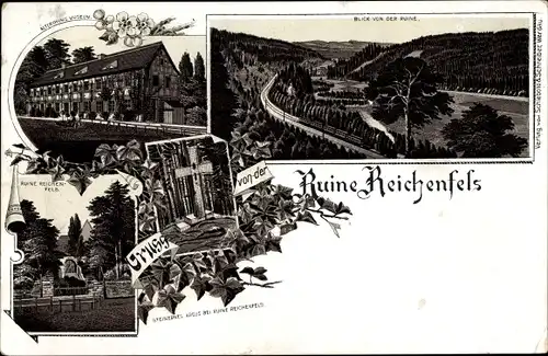 Litho Reichenfels Hohenleuben Thüringen, Ruine Reichenfels, Panorama, Museum