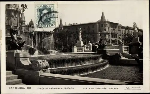 Ak Barcelona Katalonien Spanien, Placa de Catalunya, Cascada