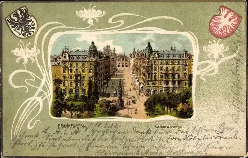 Jugendstil Präge Wappen Litho Frankfurt am Main, Kaiserstraße