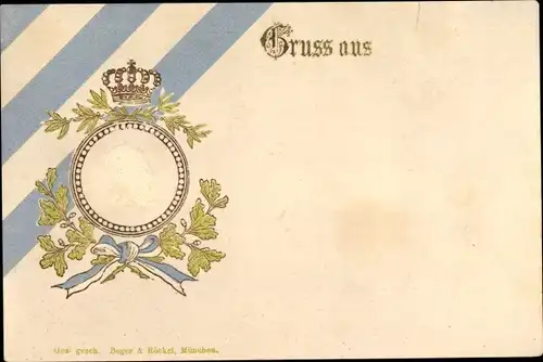 Präge Litho Adel Bayern, Portrait, Eichenlaub