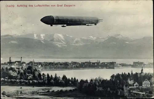 Ak Aufstieg des Luftschiffes LZ 3 von Graf Zeppelin über Lindau am Bodensee