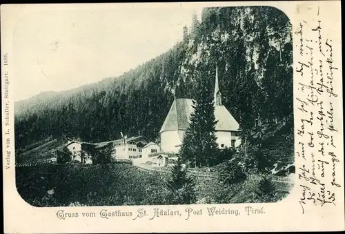 Ak Adolari Sankt Ulrich am Pillersee Tirol, Gasthaus Adolari, Adalari, Kirche