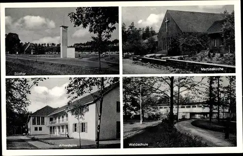 Ak Mittwald Espelkamp in Ostwestfalen Lippe, Martinskirche, Waldschule, Altersheim, Südtor