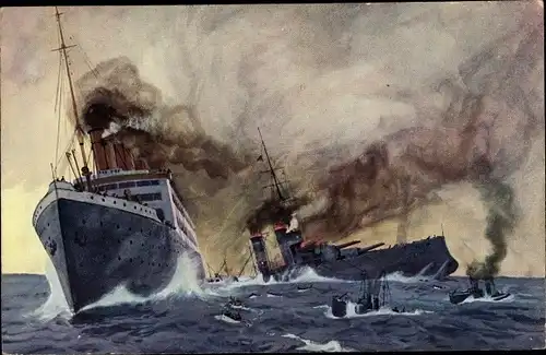 Ak Deutsches Kriegsschiff vernichtet englisches Schiff, I WK