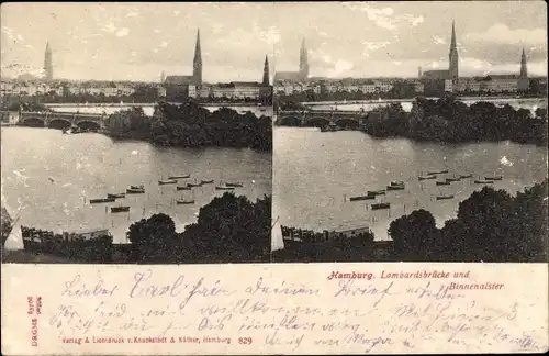 Stereo Ak Hamburg, Lombardsbrücke und Binnenalster