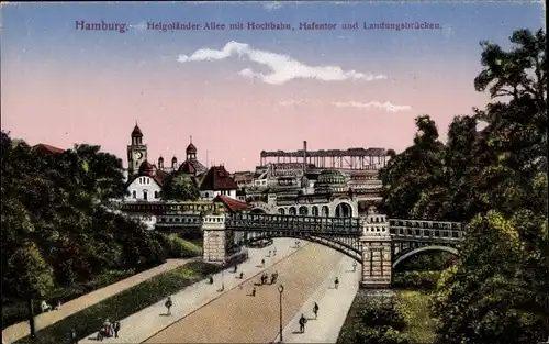 Ak Hamburg Mitte Altstadt, Helgoländer Allee, Hochbahn, Hafentor, Landungsbrücke, Hotel Continental