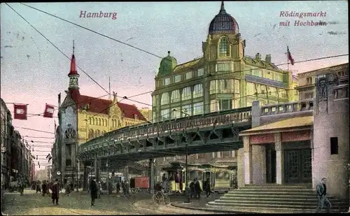 Ak Hamburg, Straßenpartie, Rödingsmarkt mit Hochbahn