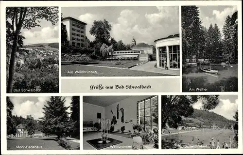 Ak Bad Schwalbach, Weinbrunnen, Schwimmbad, Moorbadehaus, Weiher