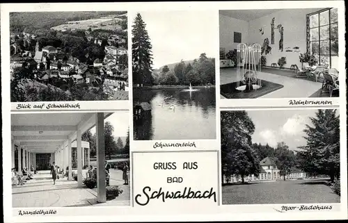 Ak Bad Schwalbach im Taunus, Ort, Badehaus, Wandelhalle, Weinbrunnen, Schwanenteich